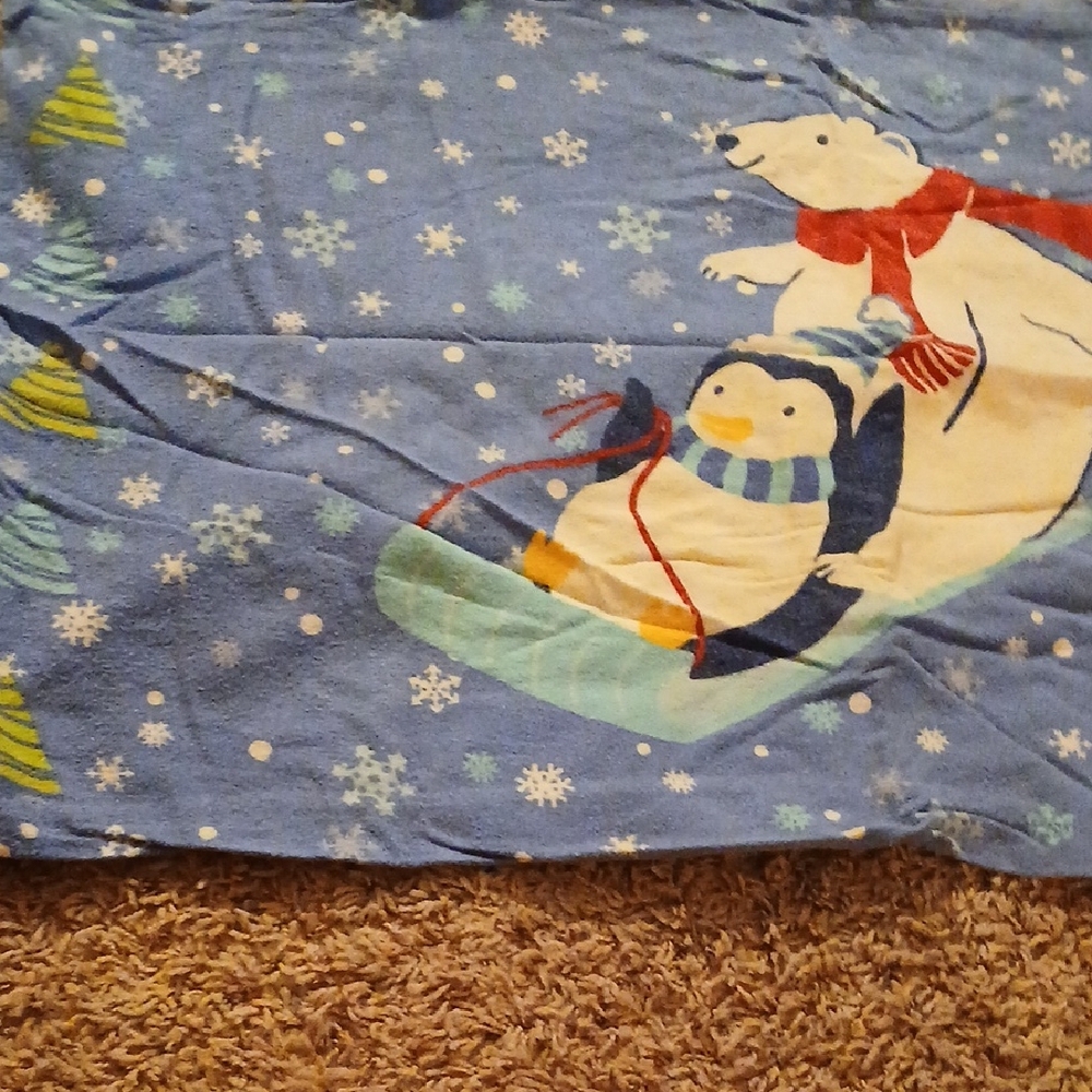 Blue Polar Bear and Penguin Design Pillowcase